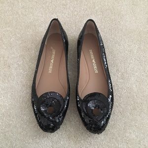 Emporio Armani Sequined Black Flats